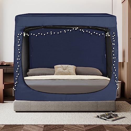 Blackout Bed Tent Privacy Canopy for Restful Sleep with 3 Doors