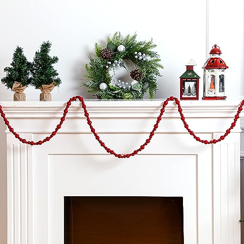 Ceenna 2 Pack 18ft Wooden Bead Garland Red Farmhouse Decor
