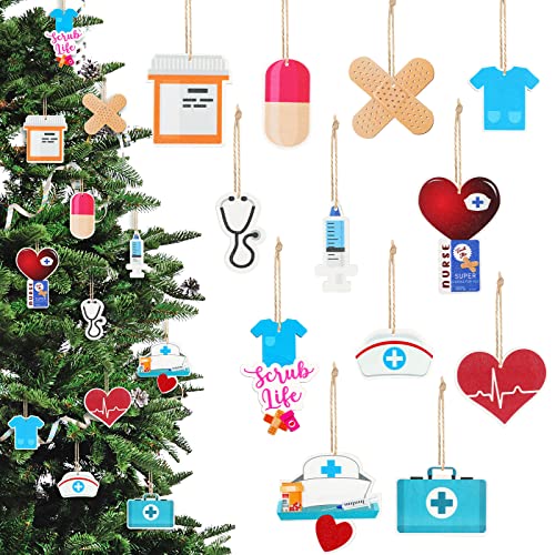 Gerrii 48 Pcs Christmas Nurse Wooden Ornaments - Classic Hanging Holiday Decor