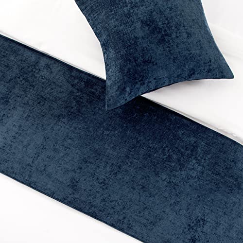 AMBERIS Soft Chenille Bed Runner - Dark Blue Modern Decorative Bed Scarf