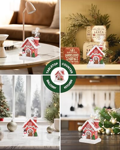 Christmas Incense Burner House - Hand-Painted Resin Gingerbread Cottage with Chimney Smoke Effect - House Variation