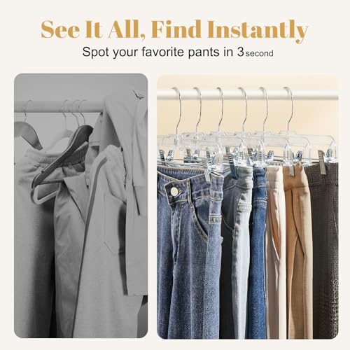 Clear Pants Hangers with Adjustable Clips 12 Pack for Skirts