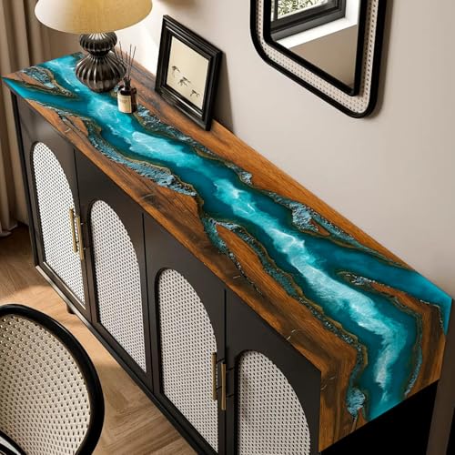 Forever Queen Teal Wood Grain Table Runner 13 x 72 Inch - Ocean Variation for Modern Farmhouse