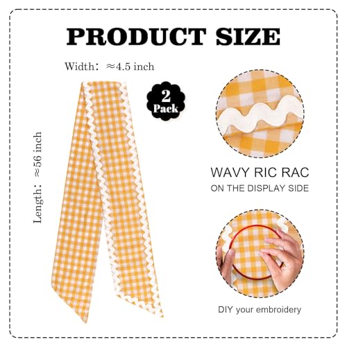 Orange Gingham Wreath Sash Set of 2 with Scalloped Ric Rac Trim, 4.5 x 56"