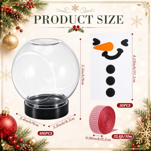Jingmore 100 Pcs Christmas Snowman Candy Jars with Lids and 10m Red White Gingham Ribbon - Red/White