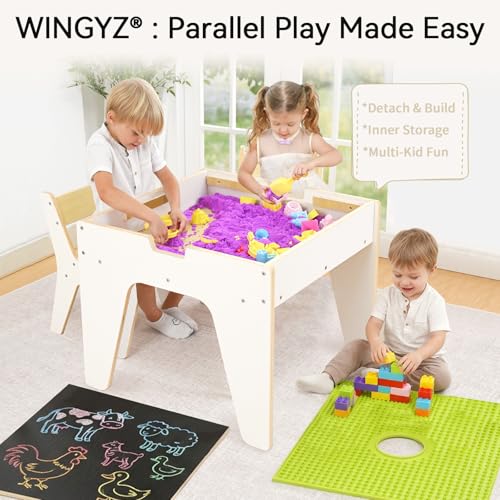 4-in-1 Kids Activity Table and 2 Chairs Set with Storage for Sensory Play