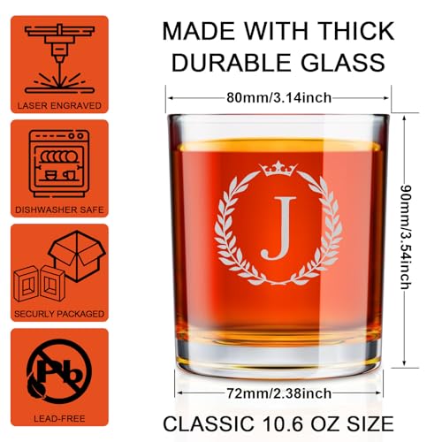 Personalized Monogram Whiskey Glass, Custom Engraved Bourbon Rocks Glass 10.6oz