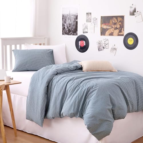 100% Washed Cotton Striped Duvet Cover Set - 3 Piece Twin/Twin XL Bedding