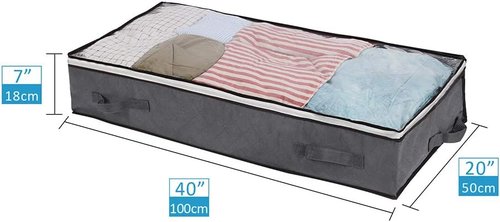 JERIA Underbed Storage Bags - 100L Organizer with 4 Handles & 2 Zippers | Foldable Clear Window (40" L x 20" W x 7" H)