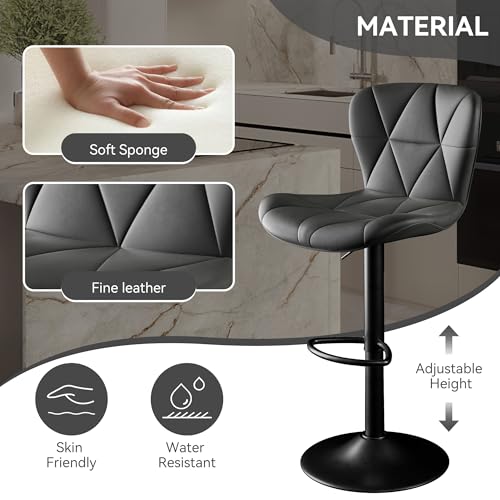 Adjustable Swivel Bar Stools Set of 2, Faux Leather Upholstered Bar Chairs