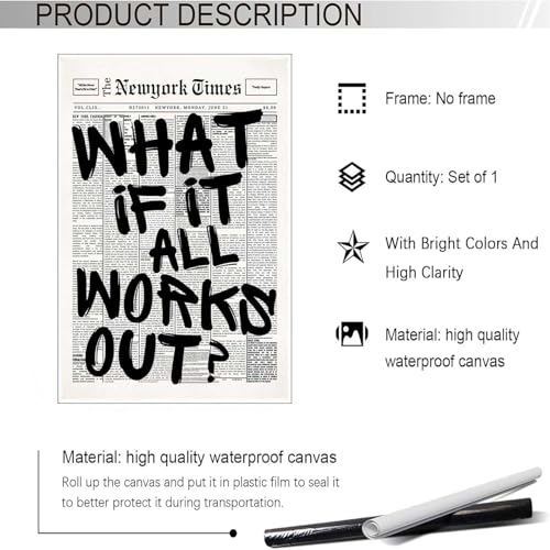 Drimiler Retro Newspaper Wall Art 'What If It All Works Out' Canvas Print 8x12in