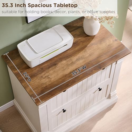 2-Drawer Farmhouse Lateral File Cabinet, 35.3-Inch Rustic Wood Organizer