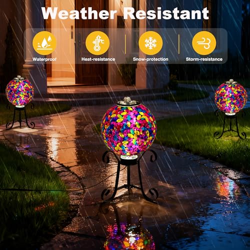 10-Inch Mosaic Glass Orb Water Fountain with Light for Indoor and Outdoor