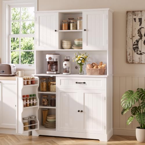 Gizoon White Tall Kitchen Storage Cabinet with Door & Shelves - Modern Kitchen Organizer