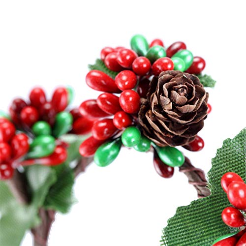 Red Berry Christmas Candle Rings Wreaths - 2.36 Inch Inner Diameter (2 Pcs)