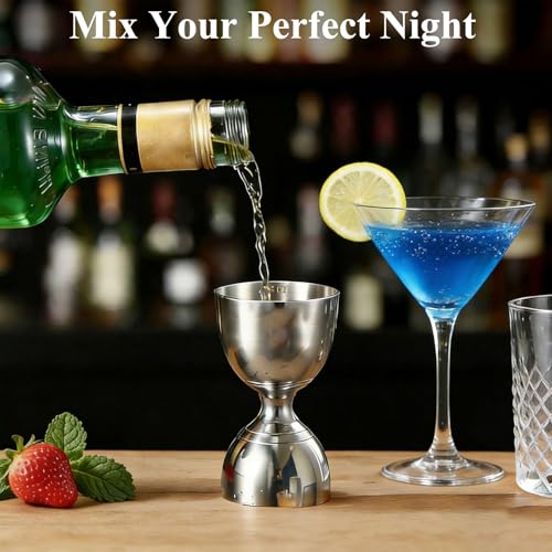 Pafusen 1 Pack Silver Professional Double-Sided Stainless Steel Bartender Jigger - 1oz & 2oz Mixology Measuring Tool