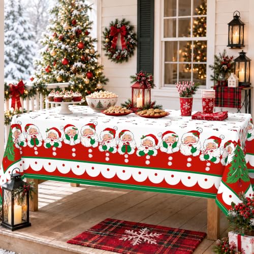 Miffrank Santa Claus Christmas Tablecloth 60 x 84 Inch Waterproof Wrinkle-Resistant Farmhouse Holiday Decor
