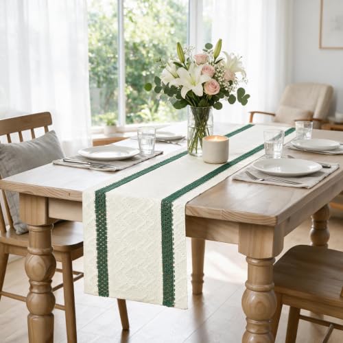 Artoid Mode Forest Green Stripe Woven Table Runner 12x90 Inch