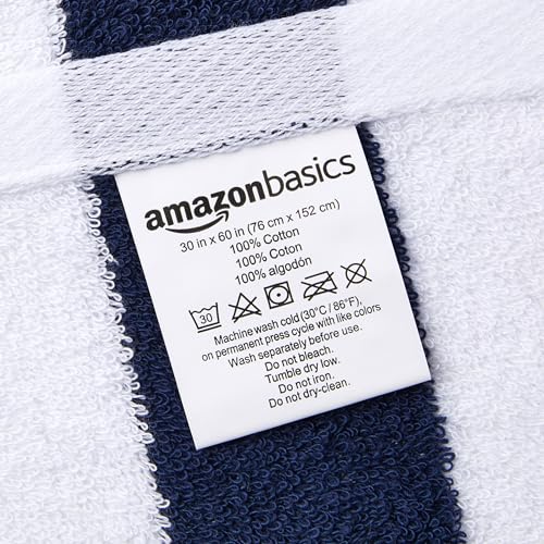Cabana Stripe Beach Towel Set, 100% Cotton, 30 x 60 Inch, Navy Blue, 2-Pack