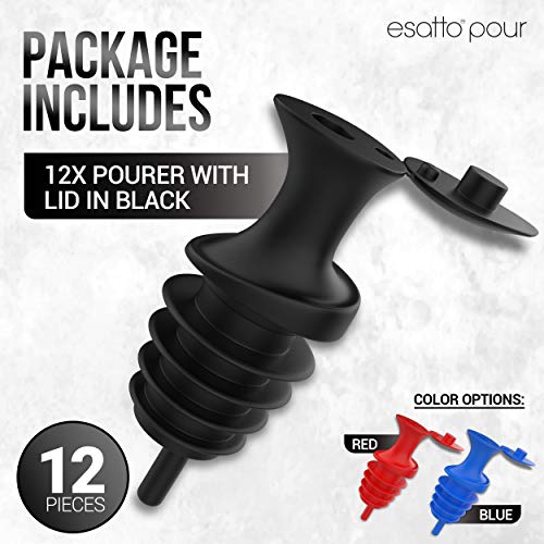 Esatto Black Pour and Seal Bottle Pourers with Lids 12 Pack | Drip-Free, Universal Cork, BPA-Free