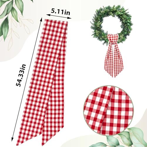 Red and White Buffalo Plaid Seersucker Wreath Sash for Front Door