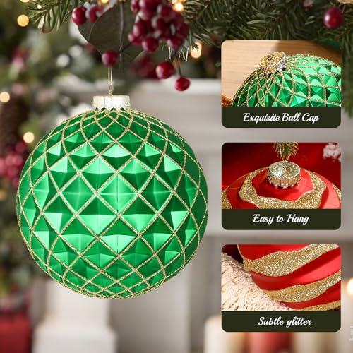 Alupssuc 6'' Christmas Ball Ornaments Set of 4 - Red, Green & Gold