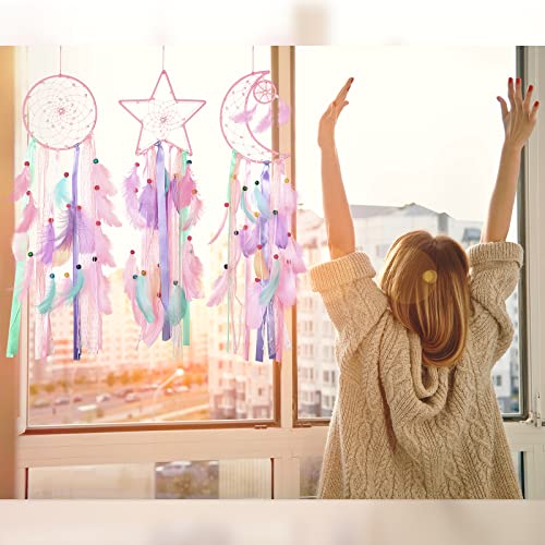 3 Pcs Dream Catcher Set - 8 Inch Sun, Moon, and Star Wall Hanging Decor