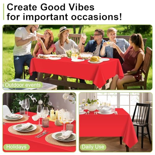 Red Disposable Plastic Tablecloth 2-Pack - 54 x 108 Inch Rectangle Cover