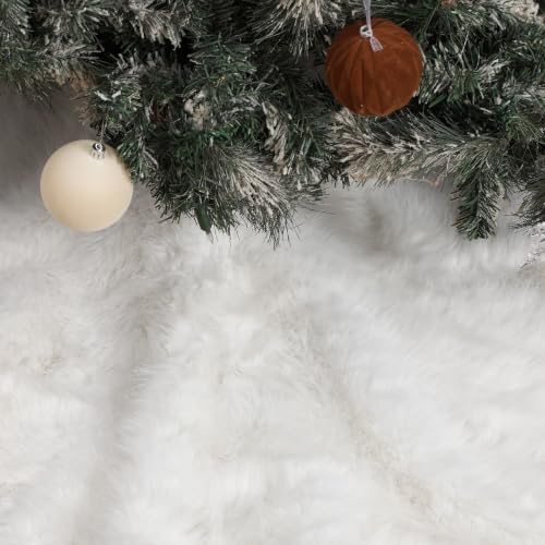 Halloscume 48 Inch Faux Fur Christmas Tree Skirt - Extra Thick White