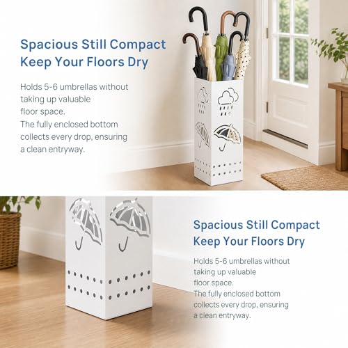 Square Metal Umbrella Stand for Entryway - 17-Inch White Umbrella Holder Bin