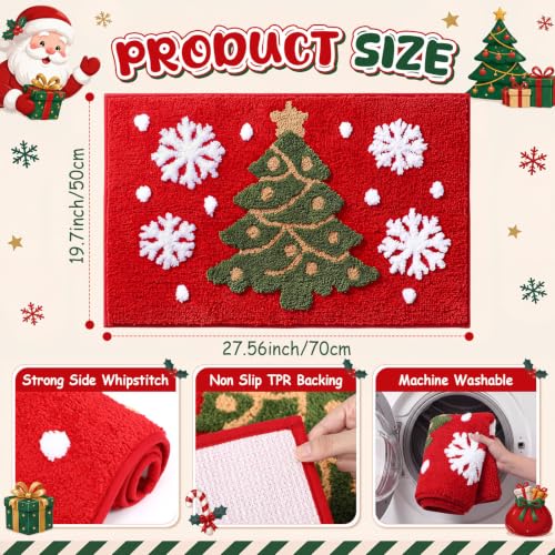Lyrow Red 3D Christmas Bathroom Rug with Plush Tree Snowflake 31x20 inches