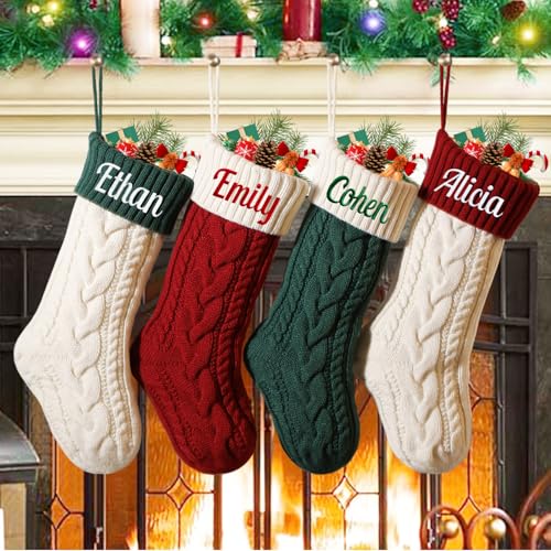 Personalized Knit Christmas Stocking - 18" Custom Embroidered Name