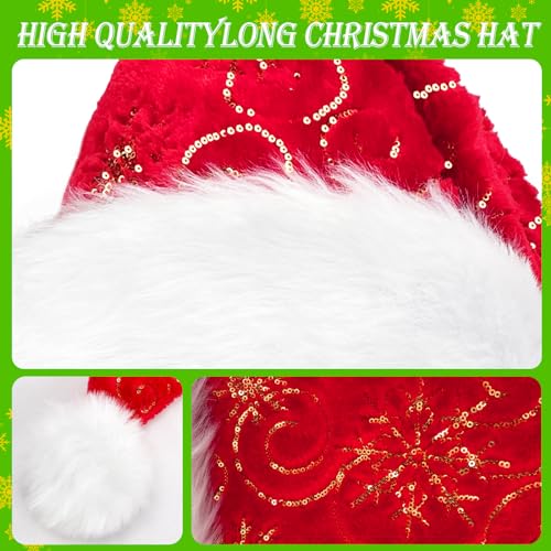 Christmas Snowflake Santa Hat for Adults – Thick Velvet Red Holiday Hat