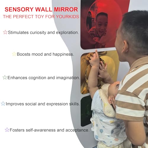 Sensory Wall Mirror Set 3 Pcs Acrylic Bubble Mirrors for Kids, Red, Yellow, Green