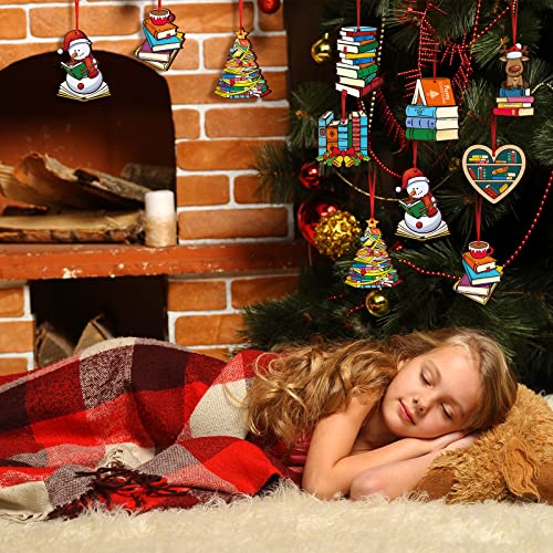 Christmas Wooden Book Ornaments - 24 Pack Holiday Hanging Decorations for Tree & Home