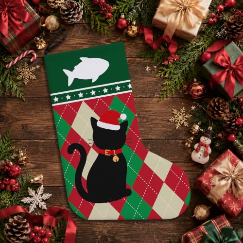 LRyeisahh Black Cat Christmas Stockings, Plaid Linen 17in Xmas 20 Variation