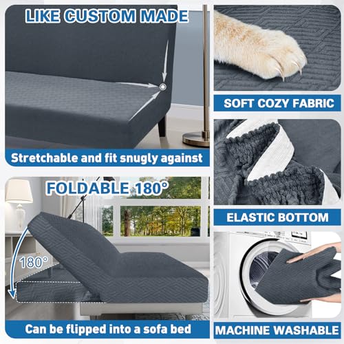 Stretch Fit Futon Cover 67"-82" Armless Sofa Slipcover - Dark Grey