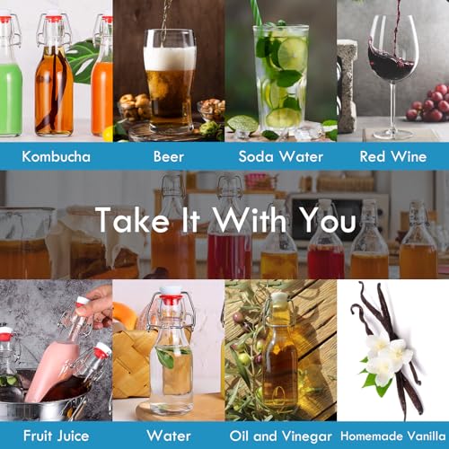 8 oz Clear Swing Top Glass Bottles with Airtight Lids, 9 Pack