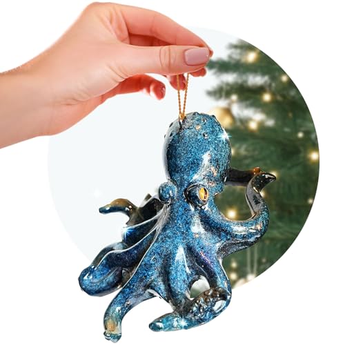 Rengöra Hand-Painted Octopus Christmas Ornament with Gift Box - Marine Decor