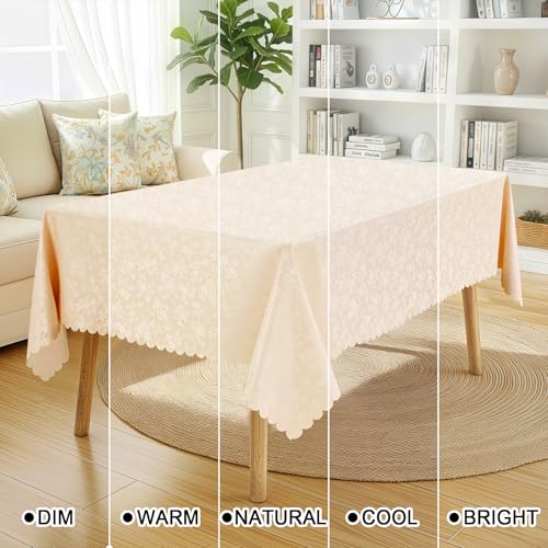 Waterproof Heavy Duty Vinyl Tablecloth, 60x84 Inch Floral Table Cover (Beige)