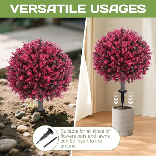 24-Inch Artificial Eucalyptus Topiary Ball Trees, Set of 2 UV-Resistant