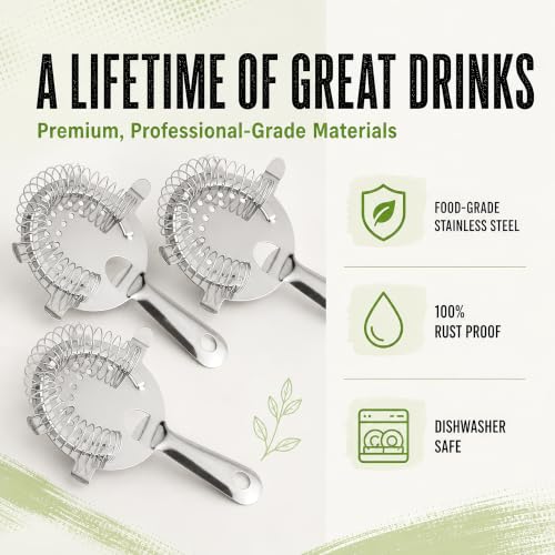 Notana 3-Pack Stainless Steel Hawthorne Cocktail Strainers for Bartenders and Home Bars
