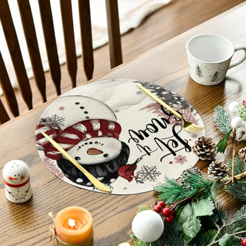 Artoid Mode 14" Xmas Trees Let It Snow Snowman Round Placemats Set of 4