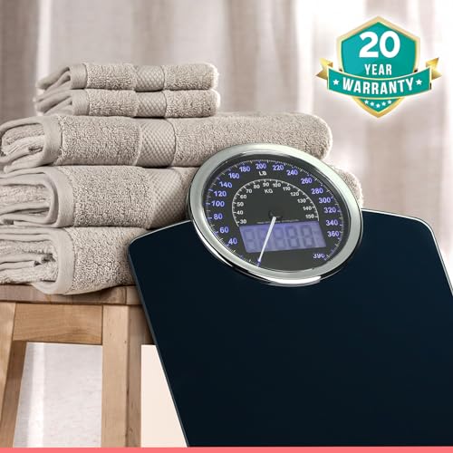 Hybrid Bathroom Scale with Analog Dial and Digital LCD Display, 400 lbs