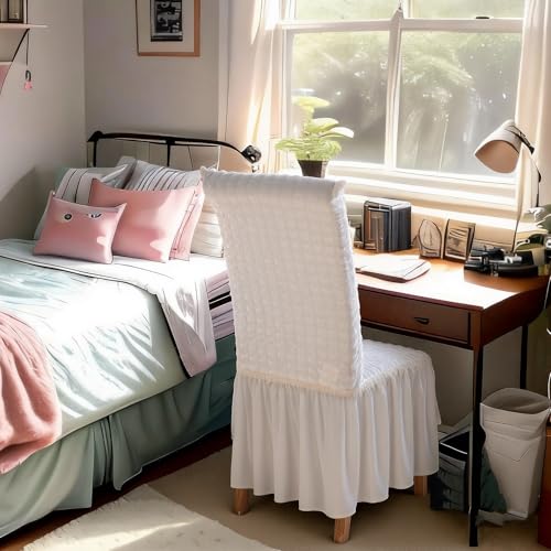 Stretch Dining Chair Cover with Ruffled Skirt - Elastic Seat Slipcover