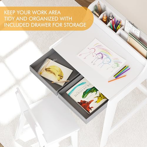 Kids Wooden Desk and Chair Set with Storage Drawers for Study