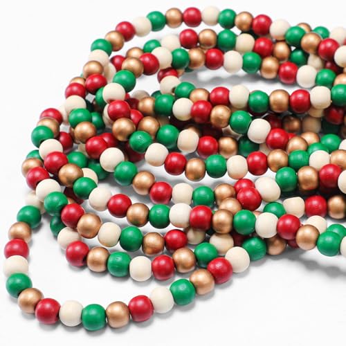 WILLBOND 16ft Wooden Bead Garland for Christmas Tree - Classic Color