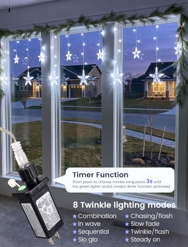White 126 LED Star Icicle Christmas Curtain Lights 8.2FT with 8 Modes & Timer