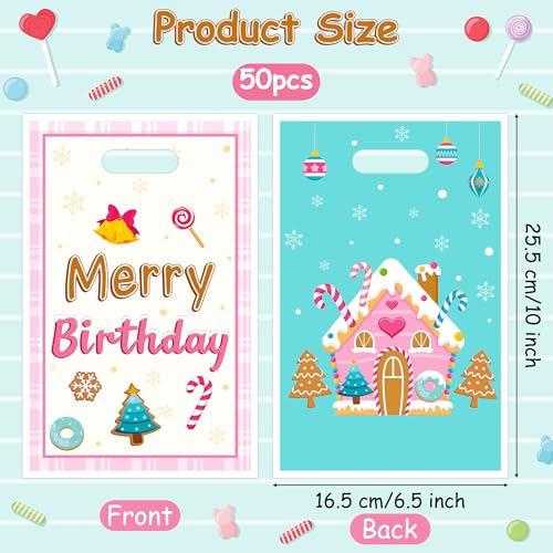 Pink Candy House Gift Bags 50PCS Waterproof Party Favors - Merry Birthday