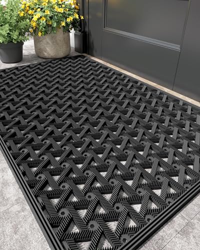 Heavy Duty Outdoor Door Mat 24x36, Non-Slip Waterproof Dirt Trapper Rug